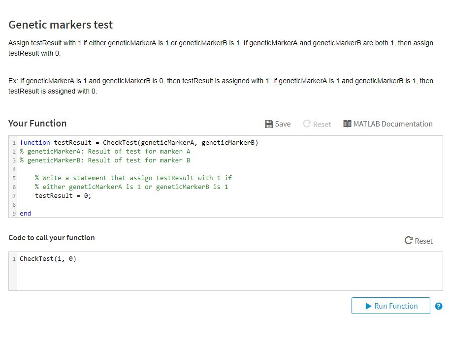 Solved Assign testResult with 1 if either geneticMarkerA is | Chegg.com