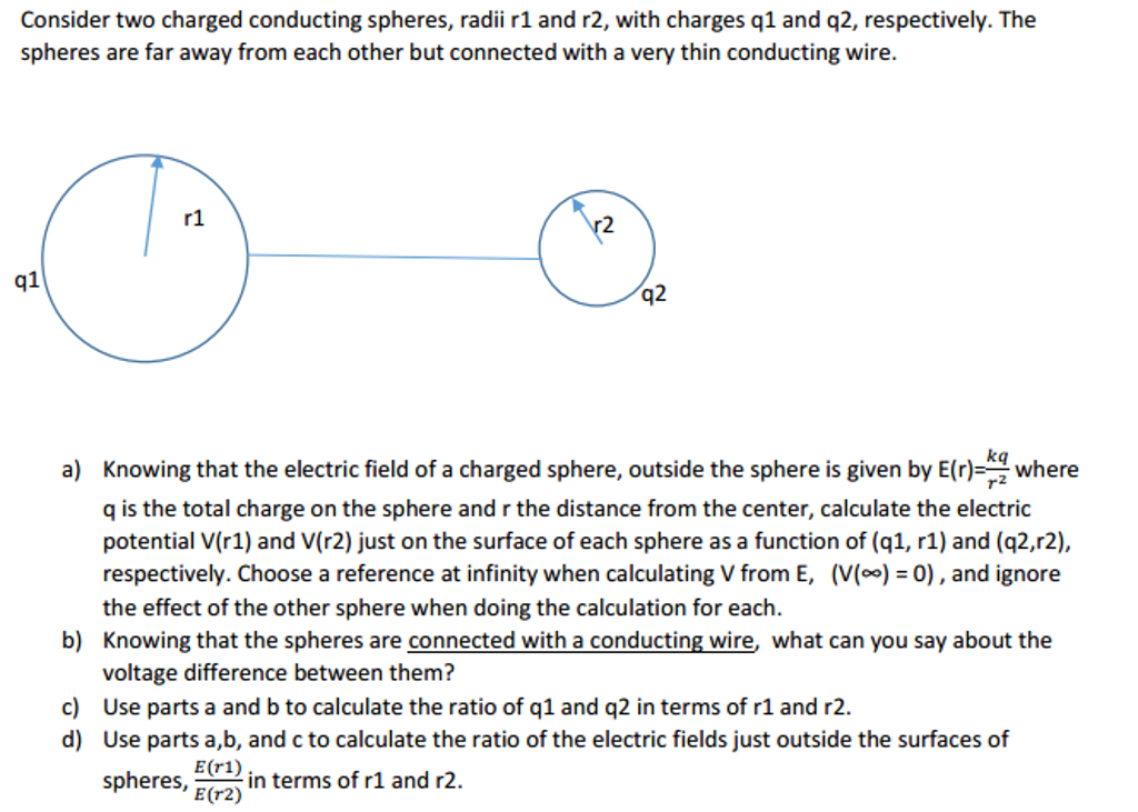 Solved Consider Two Charged Conducting Spheres, Radii R1 And | Chegg.com