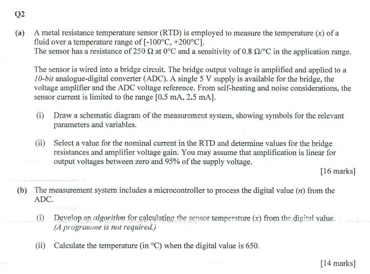 Q2 (a) A metal resistance temperature sensor (RTD) is | Chegg.com