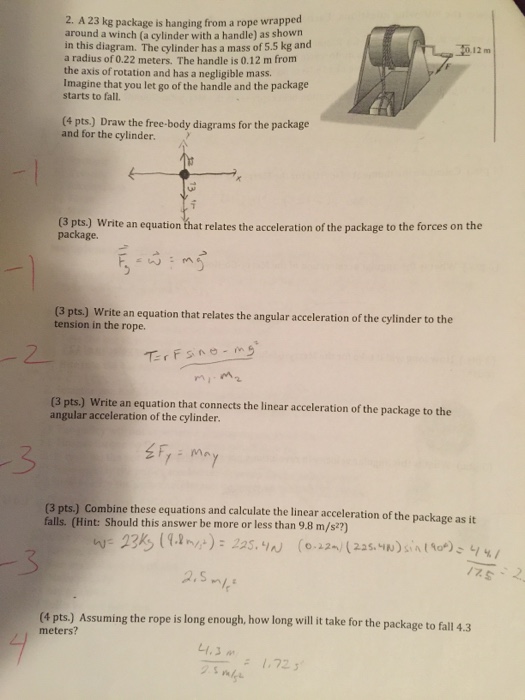 Solved A 23 Kg Package Is Hanging From A Rope Wrapped Around 