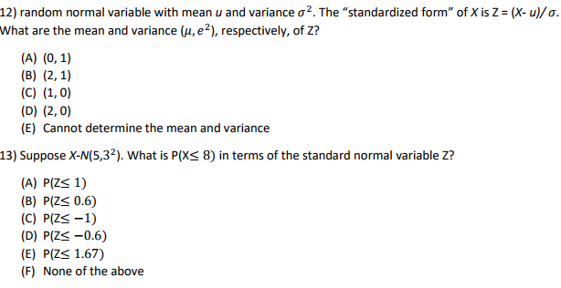 Solved 12) random normal variable with mean u and variance | Chegg.com