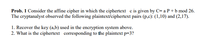 Solved Prob. I Consider the affine cipher in which the | Chegg.com
