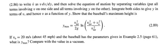 Solved 2.41 A baseball is thrown vertically up with speed v, | Chegg.com