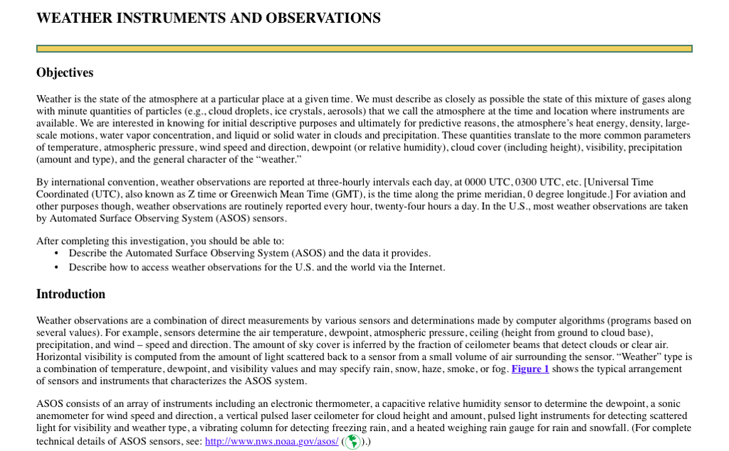 Solved WEATHER INSTRUMENTS AND OBSERVATIONS Objectives