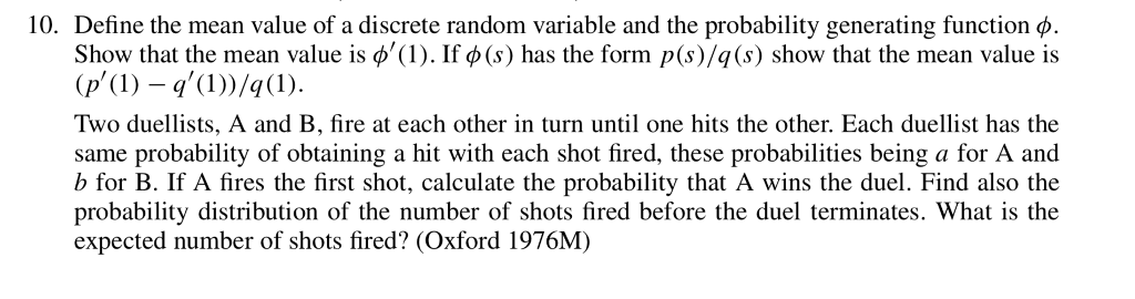 Define the mean value of a discrete random variable | Chegg.com