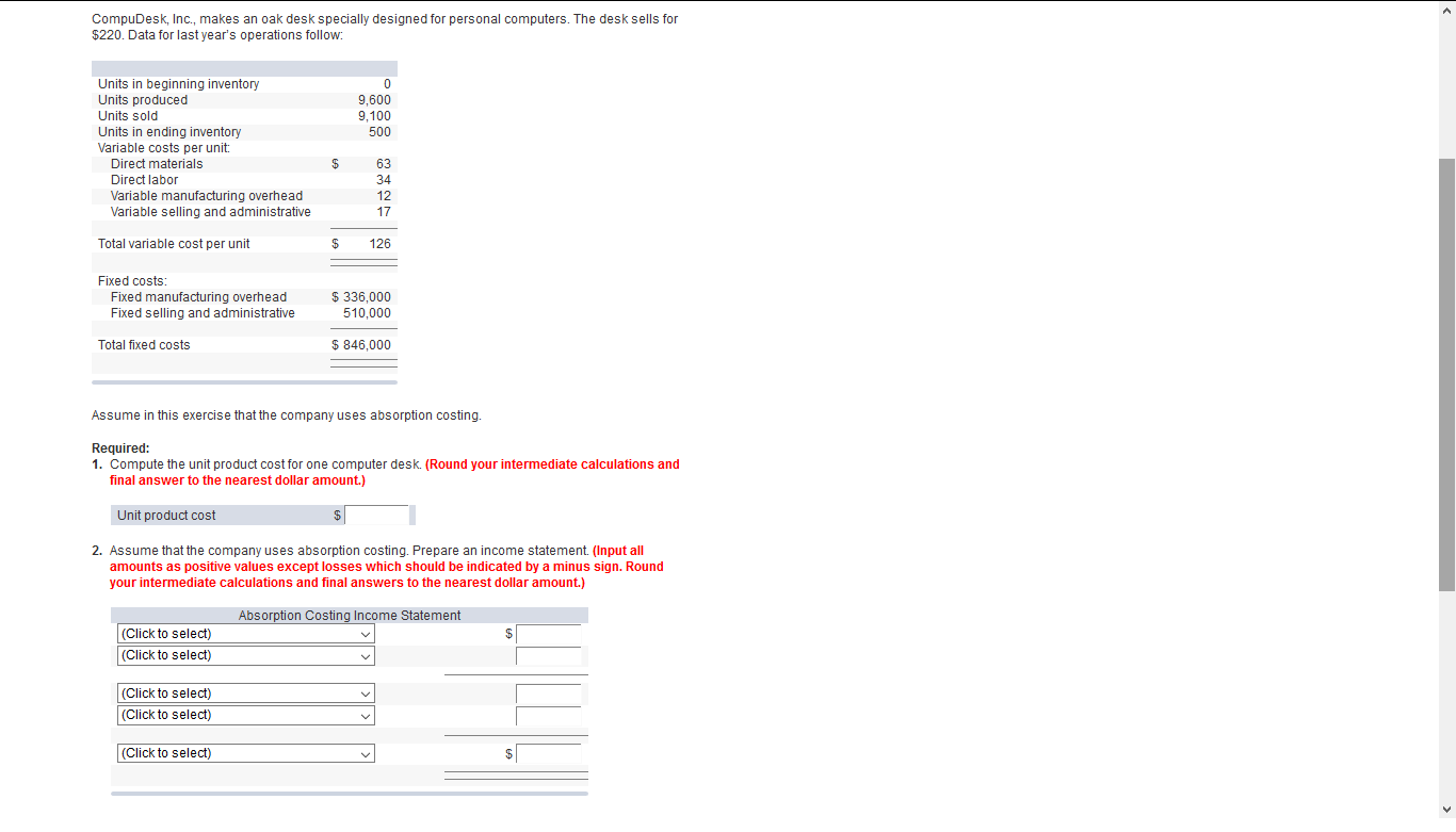 Solved CompuDesk, Inc., makes an oak desk specially designed