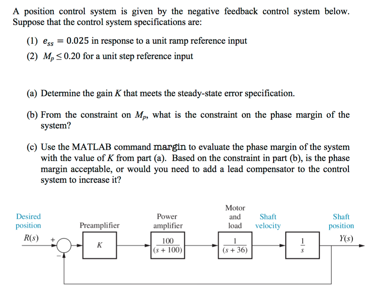 Solved A position control system is given by the negative | Chegg.com