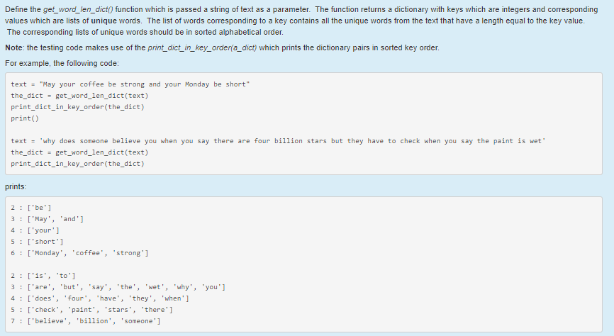 Define The Get word len dict0 Function Which Is Chegg