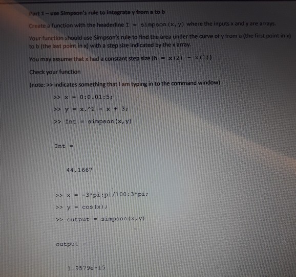 Solved Part 1- use Simpson's rule to integrate y from a to b | Chegg.com