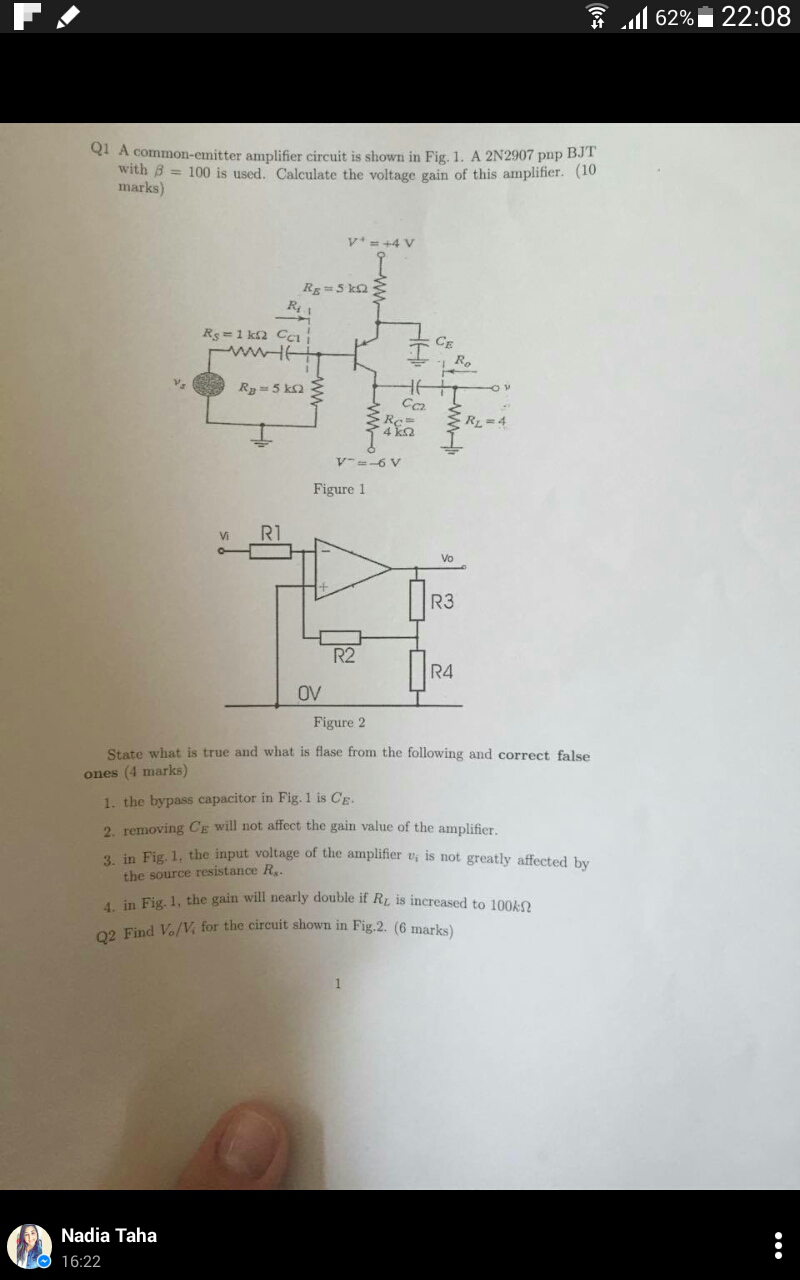 Solved A common-emitter amplifier circuit is shown in Fig. | Chegg.com