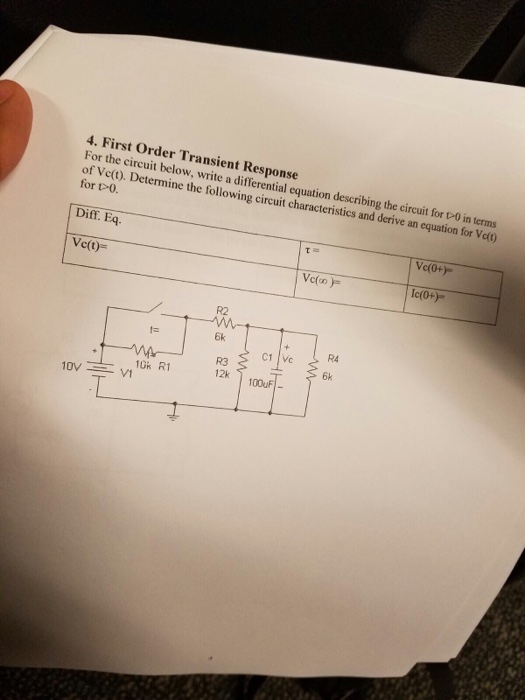 Solved First Order Transient Response For The Circuit Below, | Chegg.com