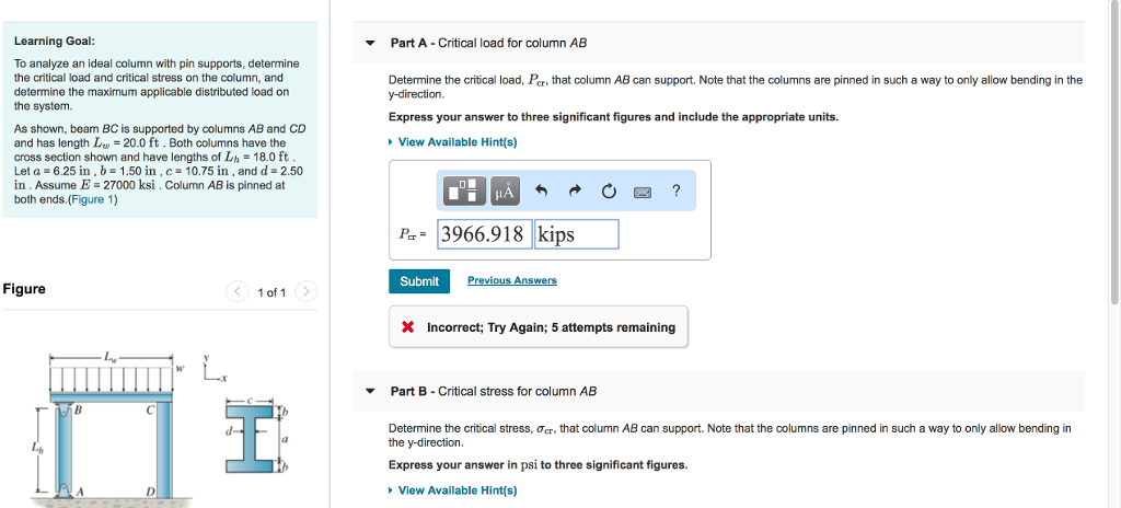 Solved Learning Goal V Part A -Critical load for column AB | Chegg.com