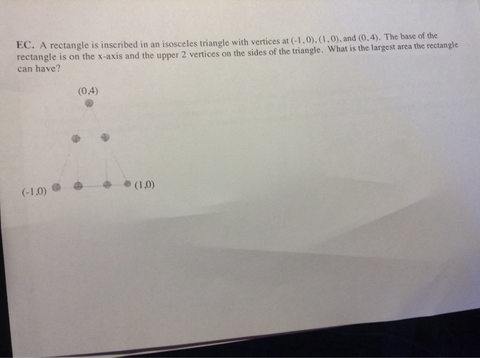 Solved A rectangle is inscribed in an isosceles triangle | Chegg.com