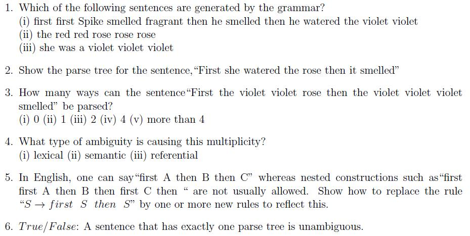 Solved 1 Consider the following context-free grammar (where | Chegg.com