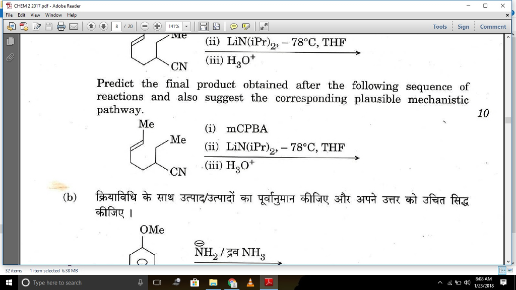 Solved CHEM 2 2017.pdf. Adobe Reader File Edit View Window | Chegg.com