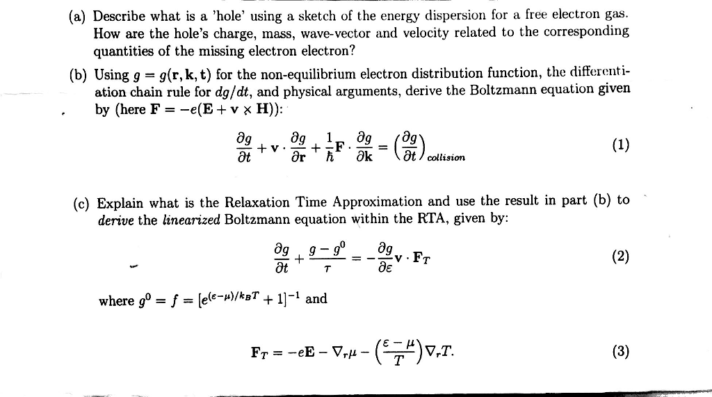 (a) Describe What Is A 'hole' Using A Sketch Of The 