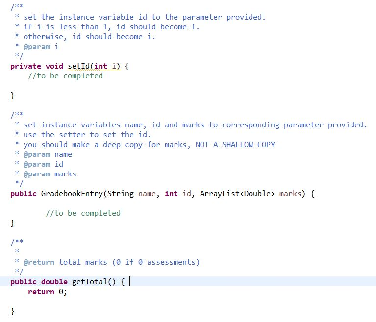Solved k set the instance variable id to the parameter | Chegg.com