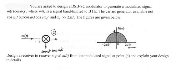 Solved You are asked to design a DSB-SC modulator to | Chegg.com