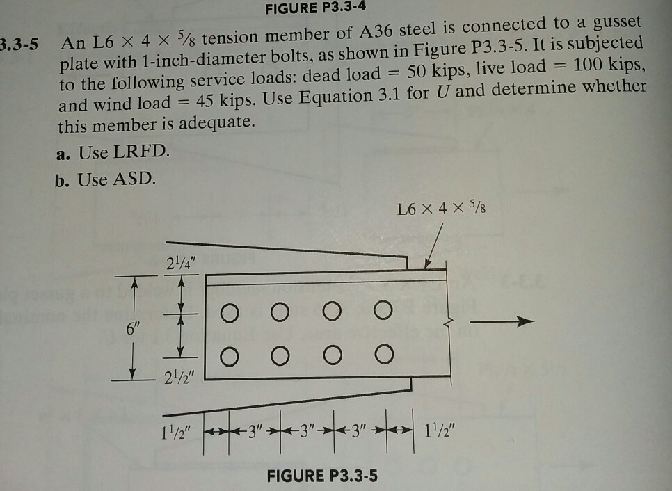 Solved FIGURE P3.3-4 An L6 × 4 × SS tension member of A36 | Chegg.com