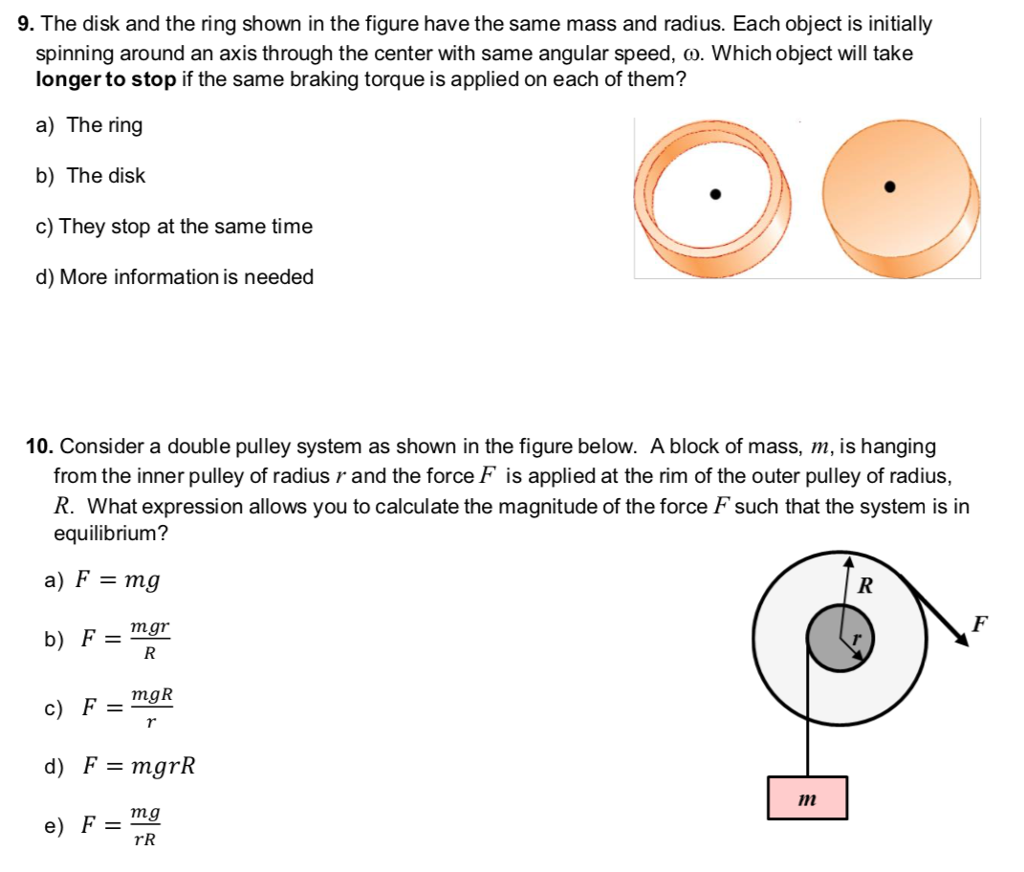 Solved 9. The disk and the ring shown in the figure have the | Chegg.com