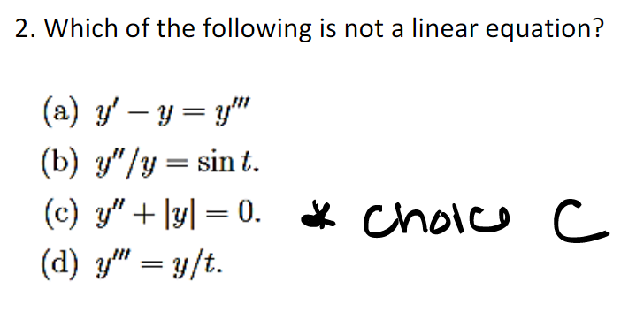Solved 2. Which of the following is not a linear equation? | Chegg.com