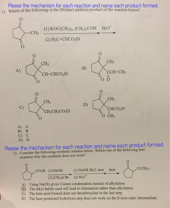 Solved Which of the following is the Michael addition | Chegg.com