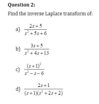 find the inverse laplace transform of 2s 1 s s 1