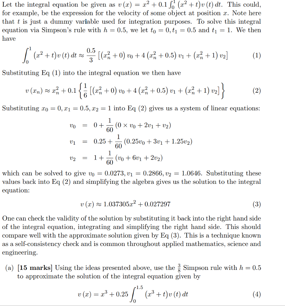 Solved Let the integral equation be given as v(z) x2 + | Chegg.com