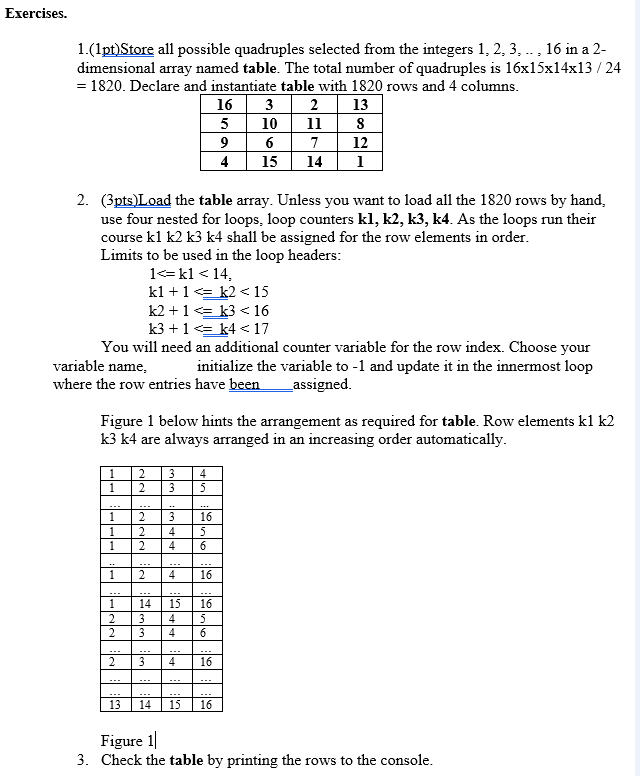 Solved Store all possible quadruples selected from the | Chegg.com