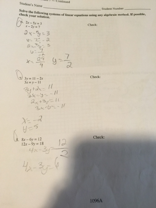 Solved Solve the following systems of linear equations using | Chegg.com