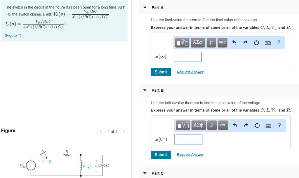 Solved The Switch In The Circuit In The Figure Has Been Open | Chegg.com