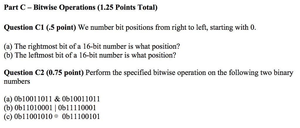 Solved Bitwise Operations We Number Bit Positions From | Chegg.com