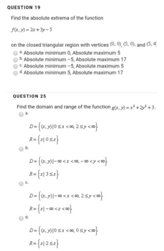 Solved Find The Absolute Extrema Of The Function F X Y