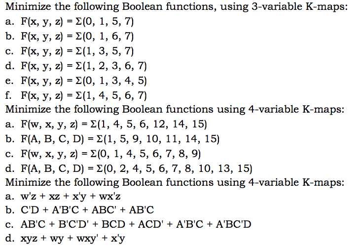 Minimize The Following Boolean Functions, Using | Chegg.com