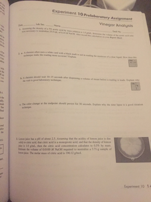 Solved Experiment 10 Vinegar Analysis Vinegar is o 45 by