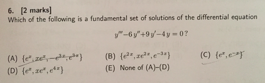 Solved Which of the following is a fundamental set of | Chegg.com