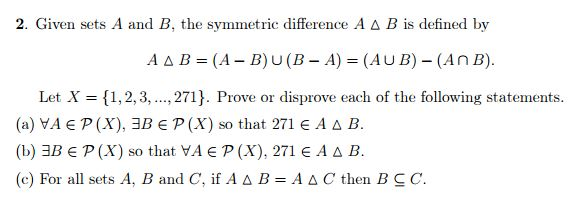 Solved Given Sets A And B, The Symmetric Difference A Delta | Chegg.com