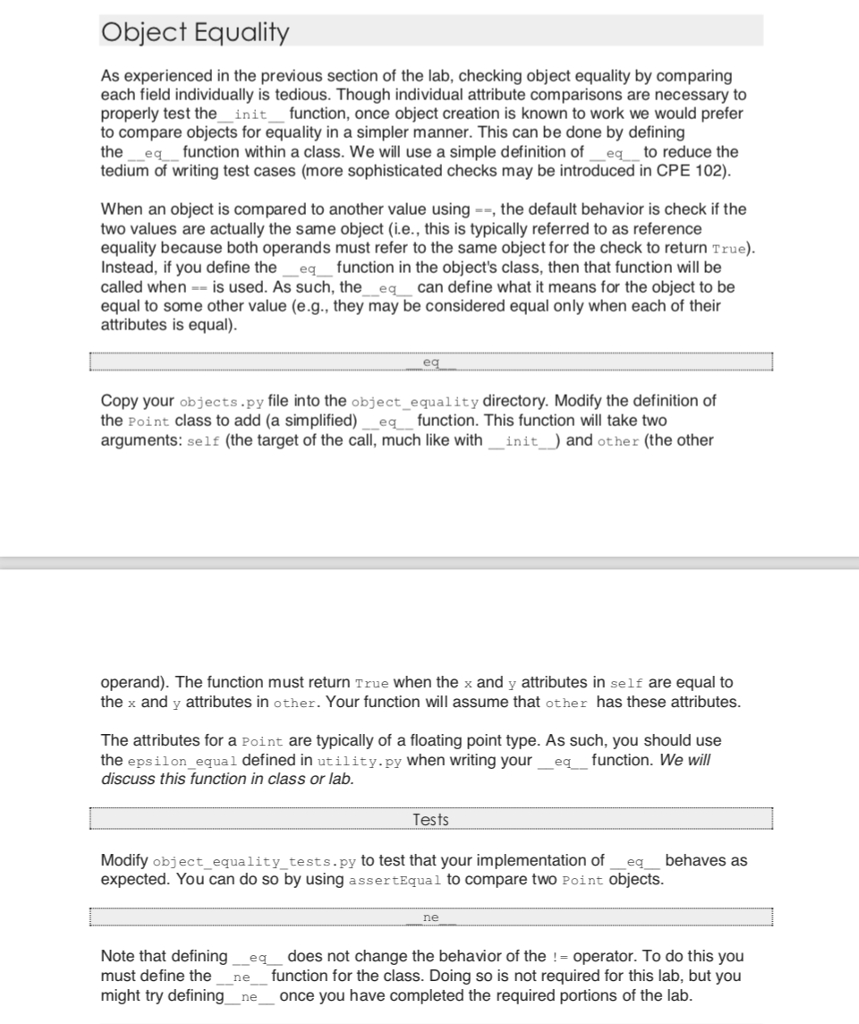Object Equality As Experienced In The Previous Chegg