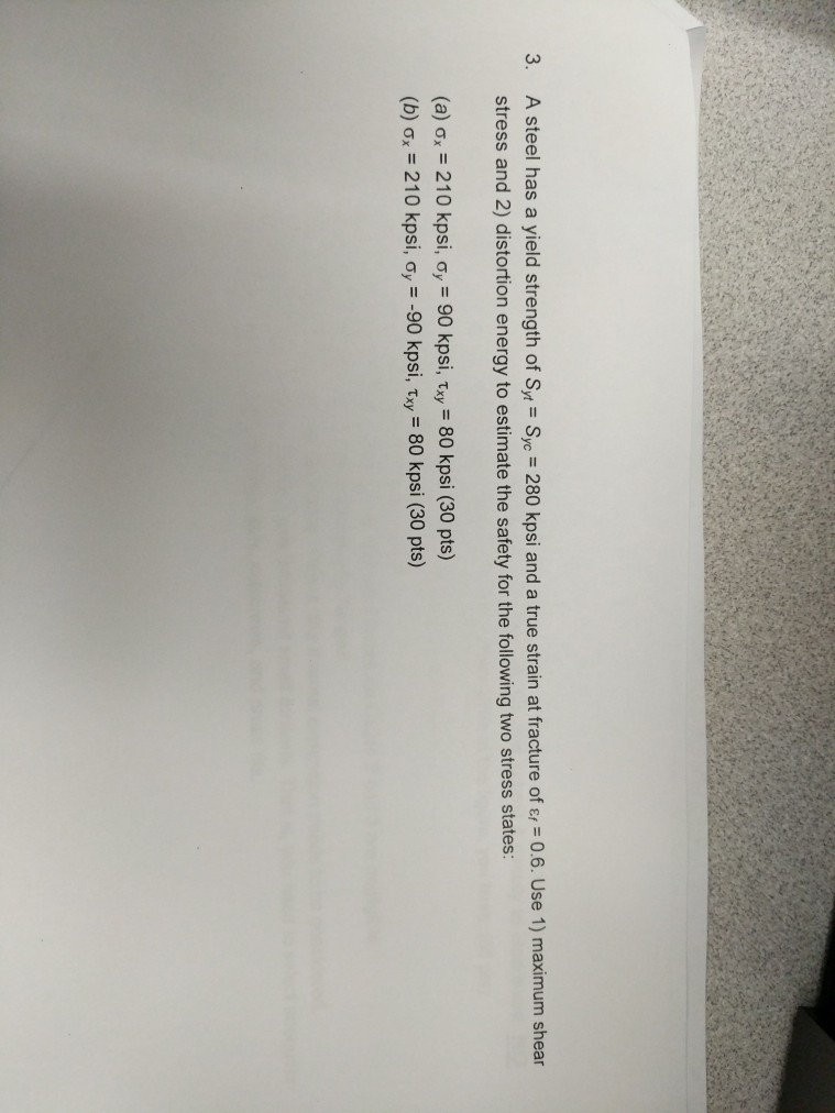 Solved 3. A steel has a yield strength of Syt-Se-280 kpsi | Chegg.com