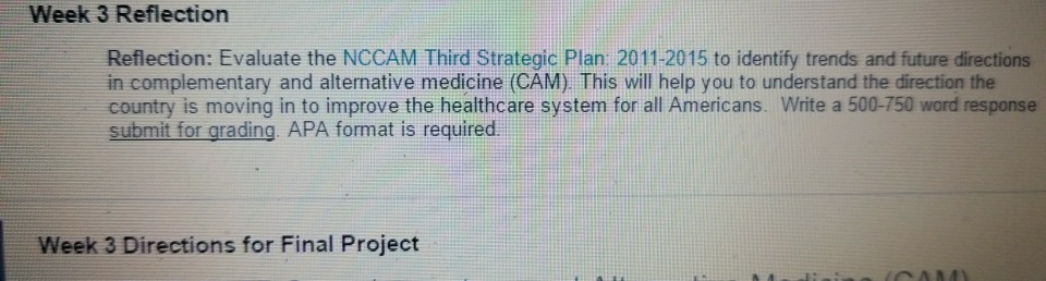Solved Evaluate the NCCAM Third Strategic Plan: 2011-2015 to | Chegg.com