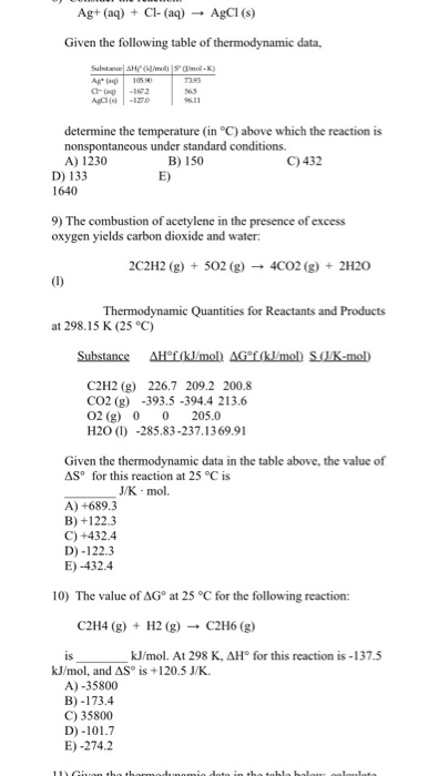 Solved Ag+ (aq) + Cl-(aq) → AgCl (s) Given the following | Chegg.com