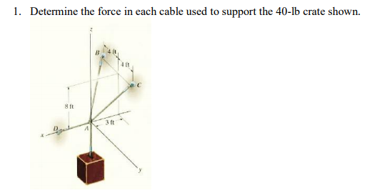Solved 1. Determine the force in each cable used to support | Chegg.com