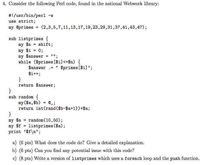 Solved 4. Consider the following Perl code, found in the | Chegg.com