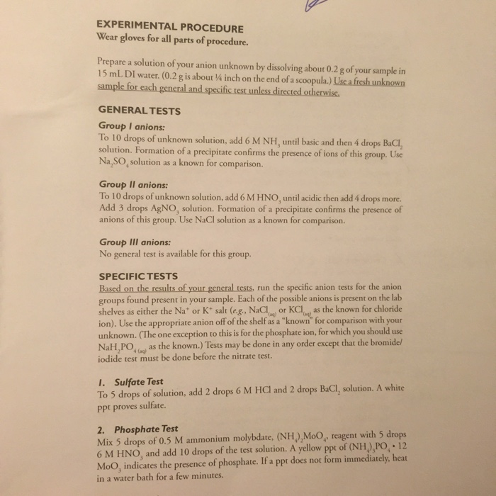 Solved EXPERIMENTAL PROCEDURE Wear gloves for all parts of | Chegg.com