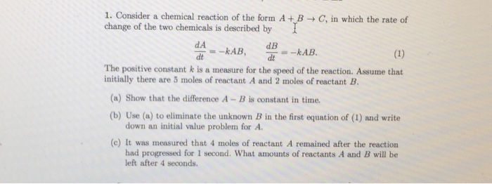 Solved Consider a chemical reaction of the form A + B | Chegg.com