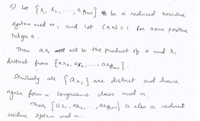 Solved c. If fri,T2,... ,To(m)^ is a reduced residue system | Chegg.com