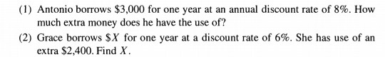 Solved (1) Antonio borrows $3,000 for one year at an annual | Chegg.com