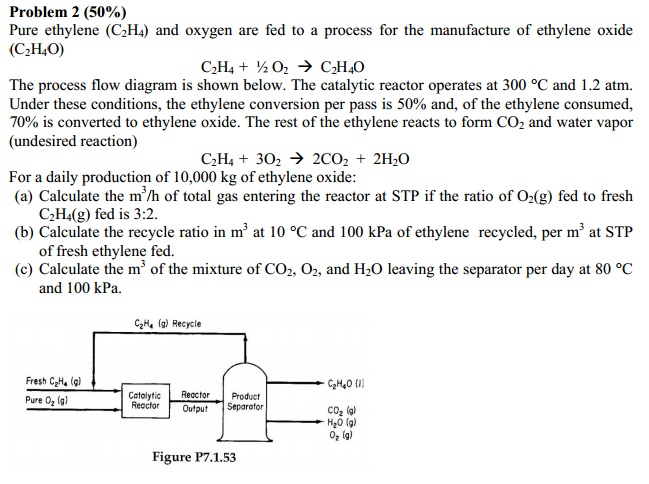 Solved Pure ethylene C2H4 and oxygen are fed to a process