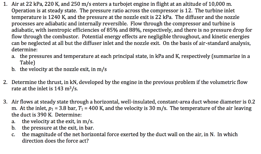 Solved Air at 22 kPa, 220 K, and 250 m/s enters a turbojet | Chegg.com