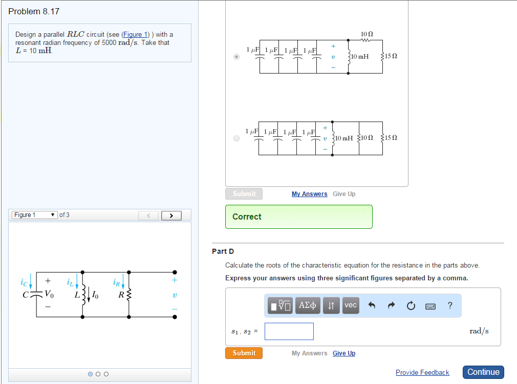 Solved Problem 8.17 Design a parallel RLC circuit (see | Chegg.com ...